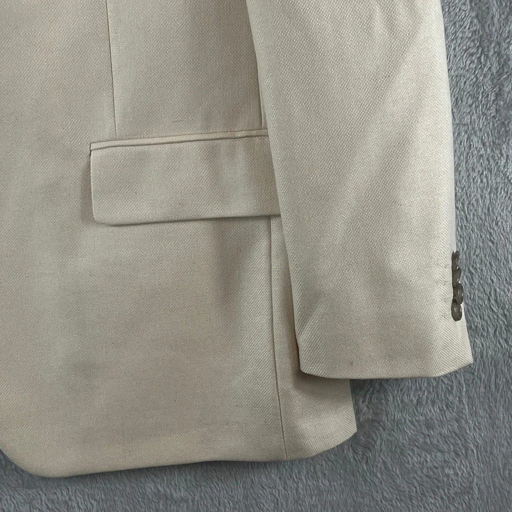 Vintage Lord & Taylor Grant Thomas Mens Ivory Silk Wool Blazer Sport Coat 38S